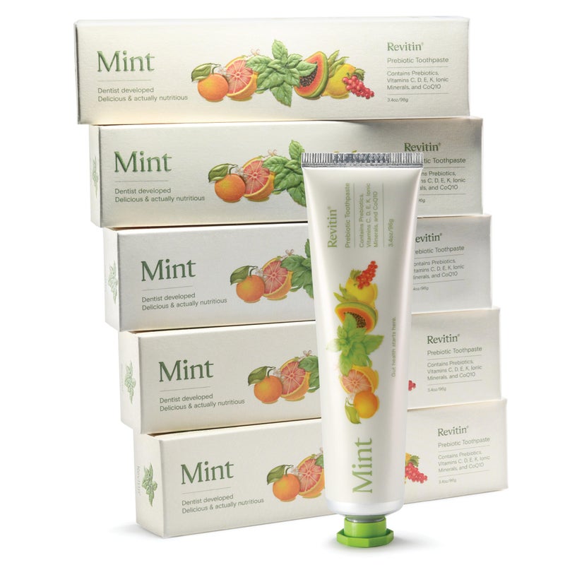 Revitin Toothpaste FluorideFree Prebiotic Mint Tooth Gel No SLS Gluten Free Dye Free GMO Free No Sweeteners NonToxic Kid Approved Pack of 5